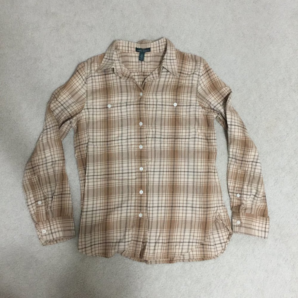 Ralph Lauren Beige Plaid Button Down Shirt